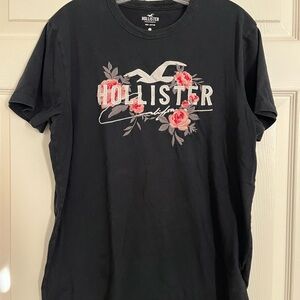 Hollister Black Embroidered Cotton T-Shirt